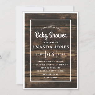 Invitation Baby shower rustique simple en bois d'écorce