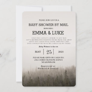 Invitation Baby shower rustique Simple Forest Misty Landcape