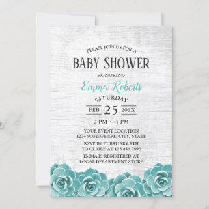 Invitation Baby shower Rustique Succulent Floral Grange Bois