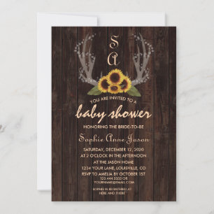 Invitation Baby shower rustique Sunflower Antlers