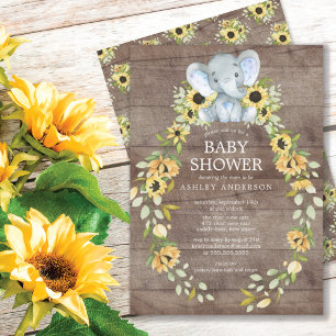 Invitation Baby shower Rustique Sunflower & Baby Elephant Boy