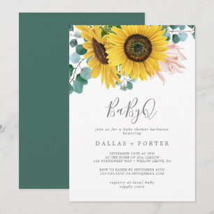 Invitation Baby shower Rustique Sunflower BabyQ Barbecue