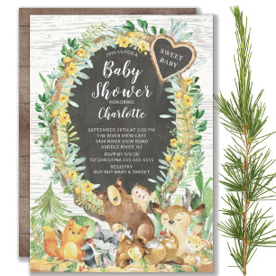 Invitation Baby shower Rustique Sweet Baby Woodland Animaux