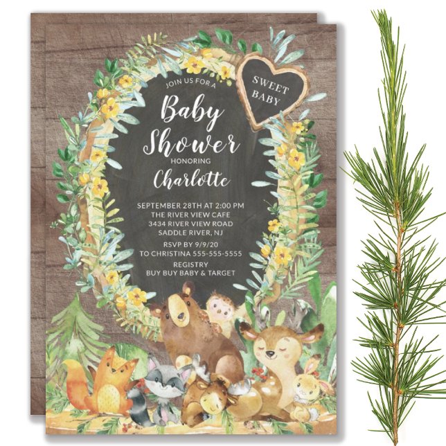 Invitation Baby shower Rustique Sweet Baby Woodland Animaux (Créateur téléchargé)