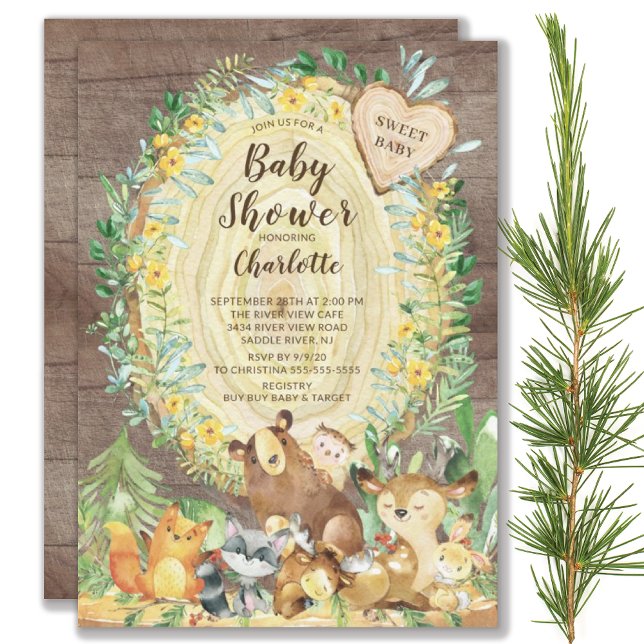 Invitation Baby shower Rustique Sweet Baby Woodland Animaux (Créateur téléchargé)