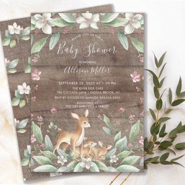Invitation Baby shower rustique Sweet Woodland Deer Twins (Créateur téléchargé)
