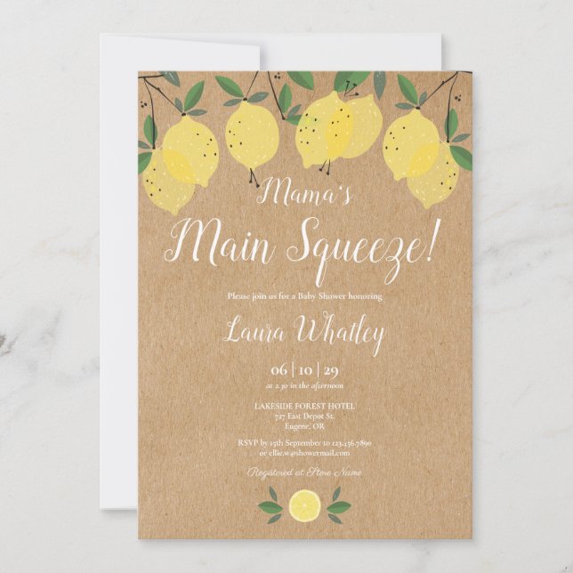 Invitation Baby-Shower Rustique Thème Citron de Mama's Main S (Devant)