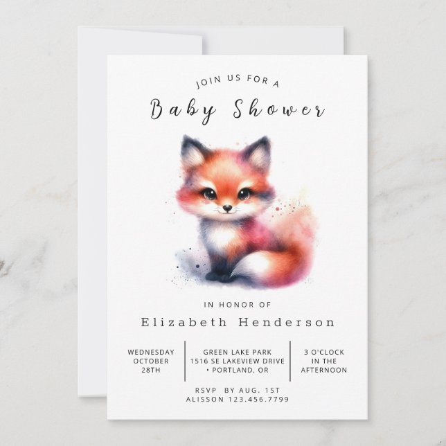 Invitation Baby shower rustique Woodland Charm Fox (Devant)