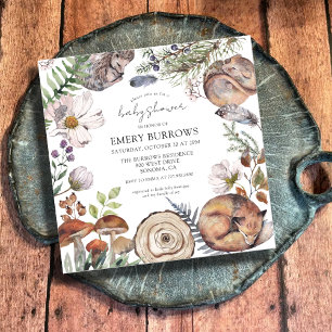 Invitation Baby shower Rustique Woodland Cute Forest Animaux