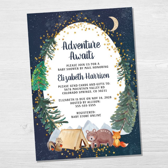 Invitation Baby shower Rustique Woodland Night Sky par courri (Créateur téléchargé)