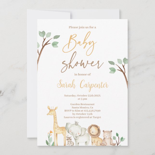 Invitation Baby shower Safari (Devant)