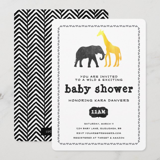 Invitation Baby shower Safari animal (Devant / Derrière)