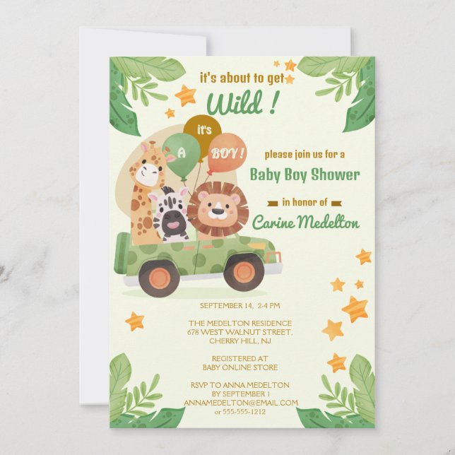Invitation Baby shower Safari animal Jungle (Devant)