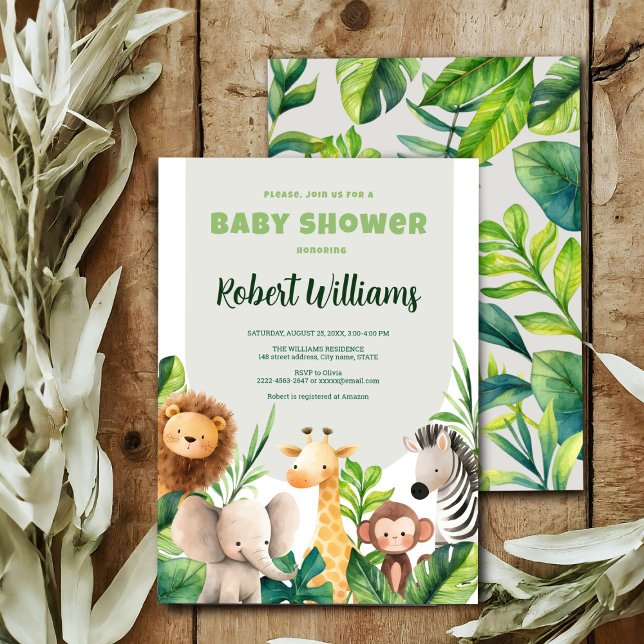 Invitation Baby shower Safari animal watercolor (African safari-themed baby shower invitation! Featuring charming jungle animals 🌿🦒✨)