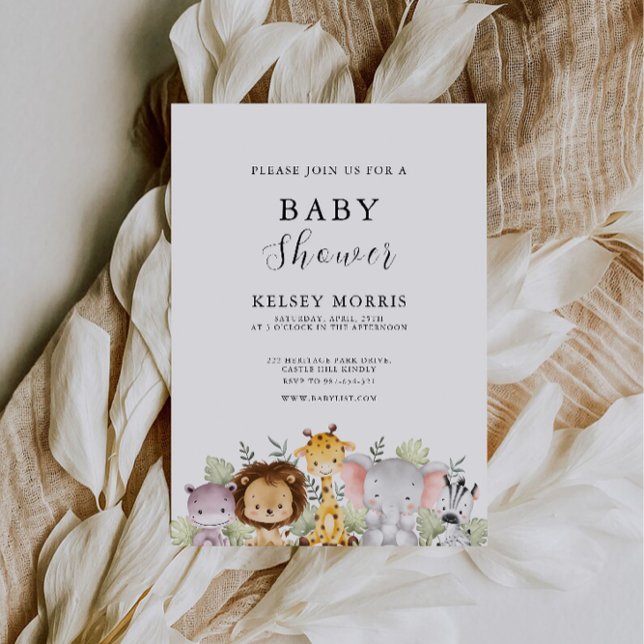 Invitation Baby shower Safari Animaux (Safari Animals Baby Shower Invitation)