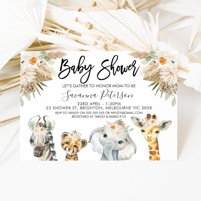 Invitation Baby shower Safari Animaux neutres selon le genre (Créateur téléchargé)