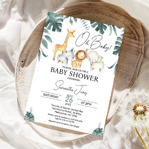 Invitation Baby shower Safari Aquarelle verte moderne