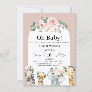 Invitation Baby shower Safari Arch Floral Rose