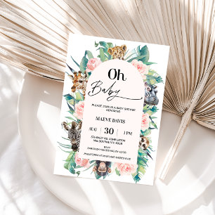 Invitation Baby shower Safari Arché Pink Oh Baby