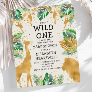 Invitation Baby Shower Safari Budget Vert Or Ecru