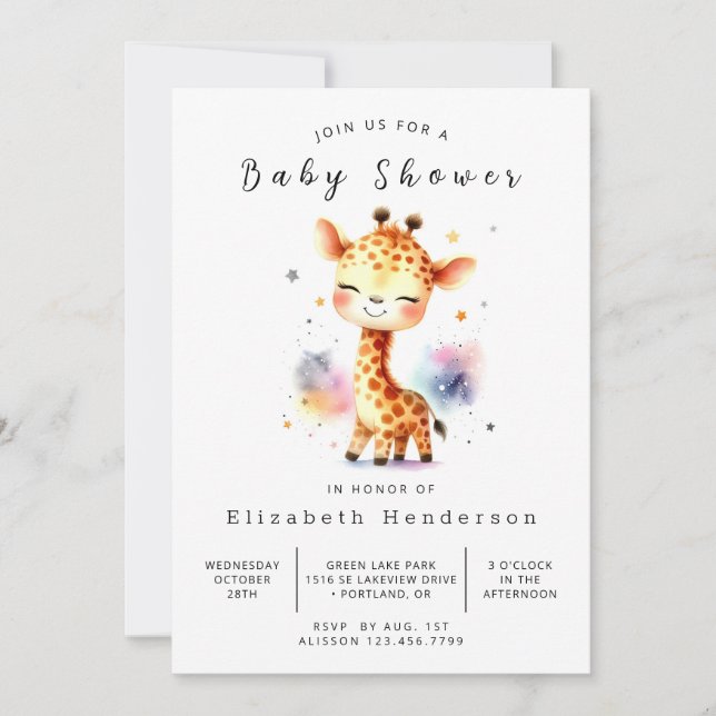 Invitation Baby shower Safari Custom Giraffe (Devant)