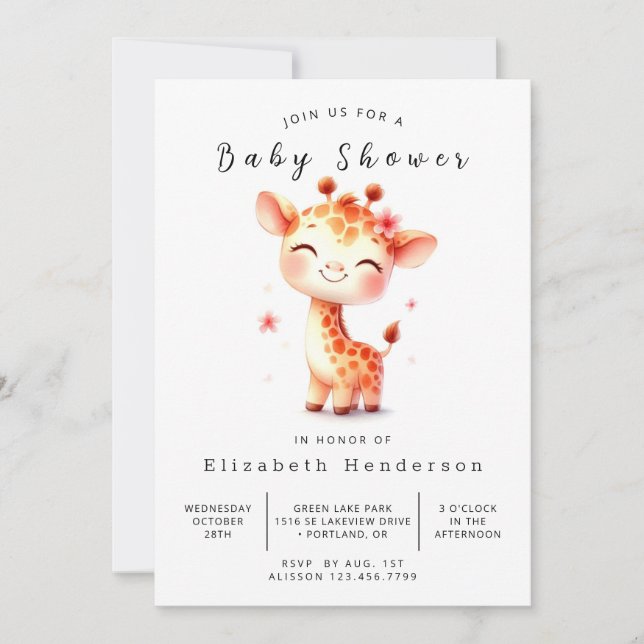 Invitation Baby shower Safari Custom Giraffe (Devant)