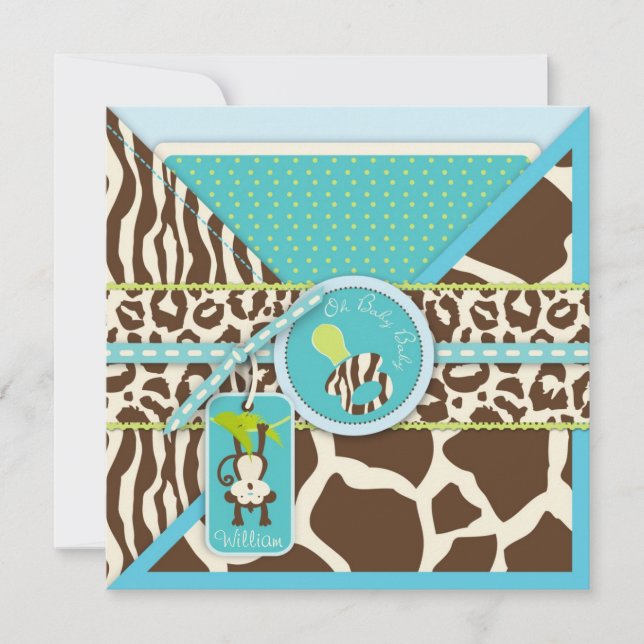 Invitation Baby shower Safari de Boy Monkey Jungle (Devant)