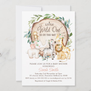 Invitation Baby shower Safari de feuillage floral en tranches