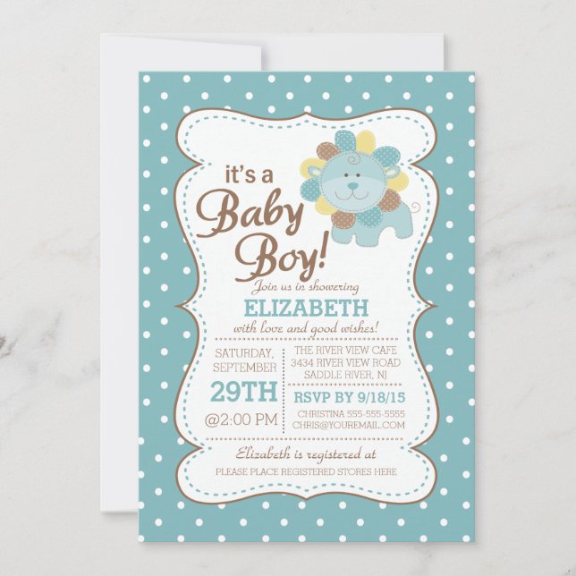 Invitation Baby shower Safari de la Jungle de Lion Cute Invit (Devant)