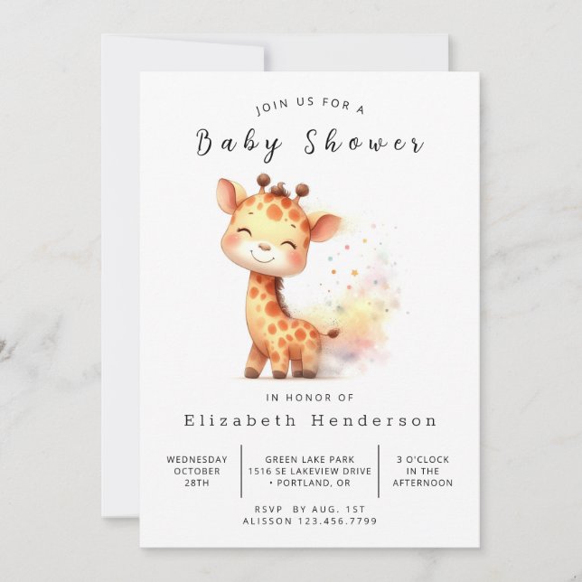 Invitation Baby shower Safari Digital Giraffe (Devant)