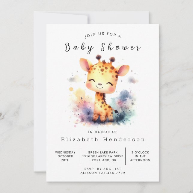 Invitation Baby shower Safari Editable Giraffe (Devant)