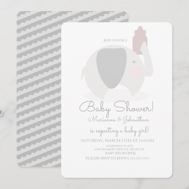 Invitation Baby shower Safari éléphant gris simple (Devant / Derrière)