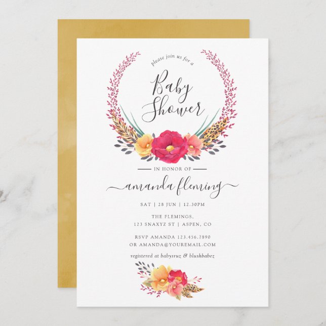 Invitation Baby shower Safari Floral Aquarelle (Devant / Derrière)