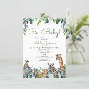 Invitation Baby shower Safari Floral Bleu