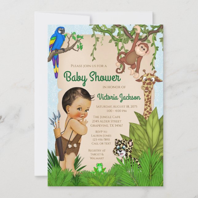 Invitation Baby Shower Safari Garçon Ethnique (Devant)