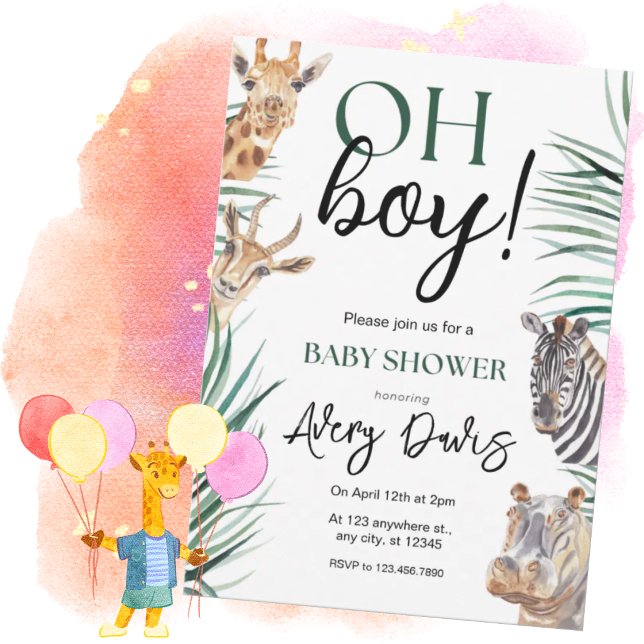 Invitation Baby Shower Safari Garçon Thème Jungle (Créateur téléchargé)