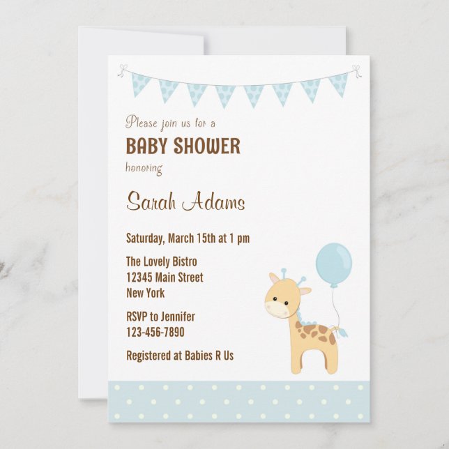 Invitation Baby shower Safari Giraffe Pastel (Devant)