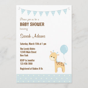 Invitation Baby shower Safari Giraffe Pastel