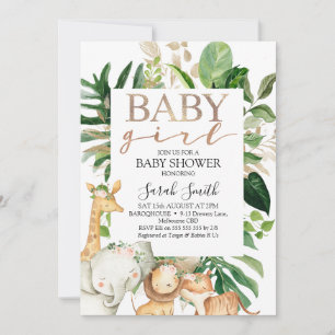 Invitation Baby shower Safari Gold Et Green Foliage Girls