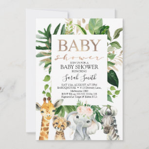 Invitation Baby shower Safari Gold et Green Foliage GIrls