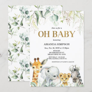 Invitation Baby shower Safari Gold Green Foliage
