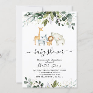 Invitation Baby shower Safari Green Gold Foliage