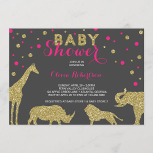 Invitation Baby shower Safari Invitation, Faux Gold, Rose
