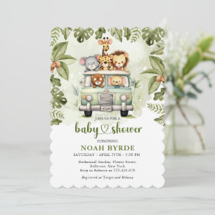 Invitation Baby Shower Safari Jungle Animaux en Voiture