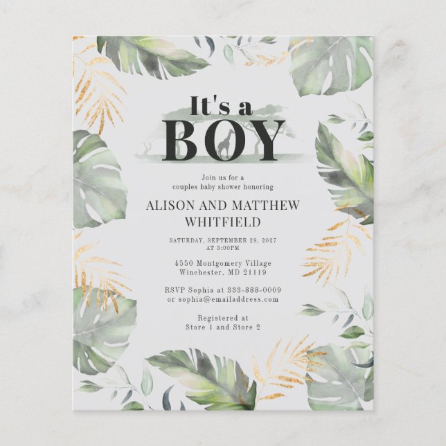 Invitation Baby shower Safari Jungle Botanique (Devant)