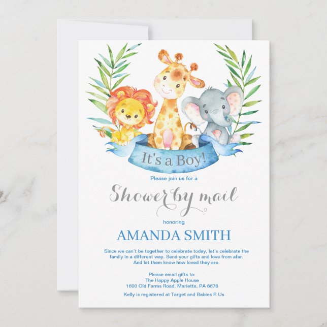 Invitation Baby shower Safari Jungle Boy par mail (Devant)