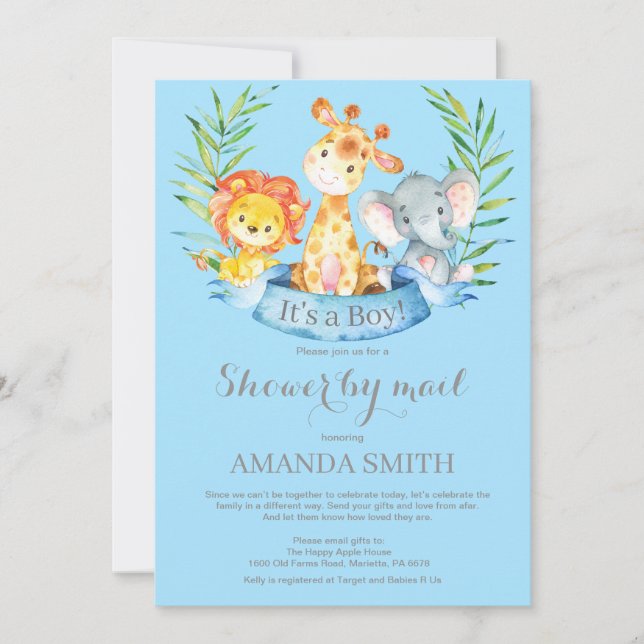 Invitation Baby shower Safari Jungle Boy par mail (Devant)
