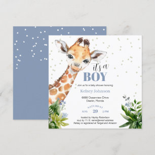 Invitation Baby Shower Safari Jungle Girafe Bleue C'est un Ga