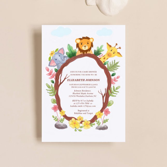 Invitation baby shower safari jungle pour bébés animaux migno (Créateur téléchargé)