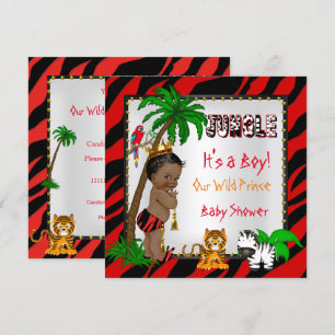 Invitation Baby Shower Safari Jungle Sauvage Prince Rouge Eth